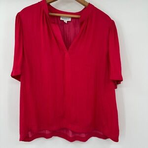 Evereve Women's Raspberry‎ Red Short Sleeve V-Neck Blouse Top - Size XL